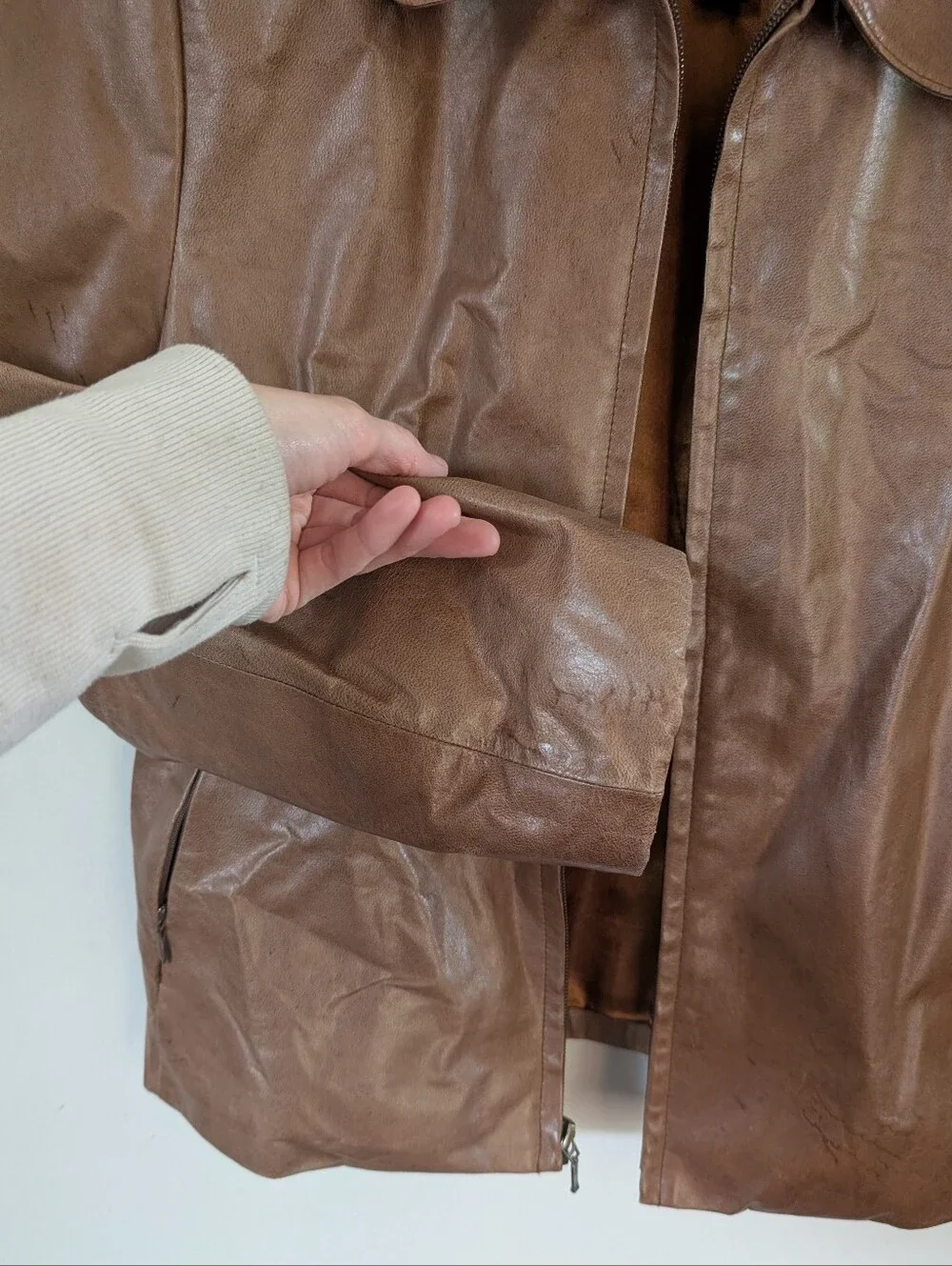 Wilsons Leather Womens Brown Leather Zip Front Jacket L Large